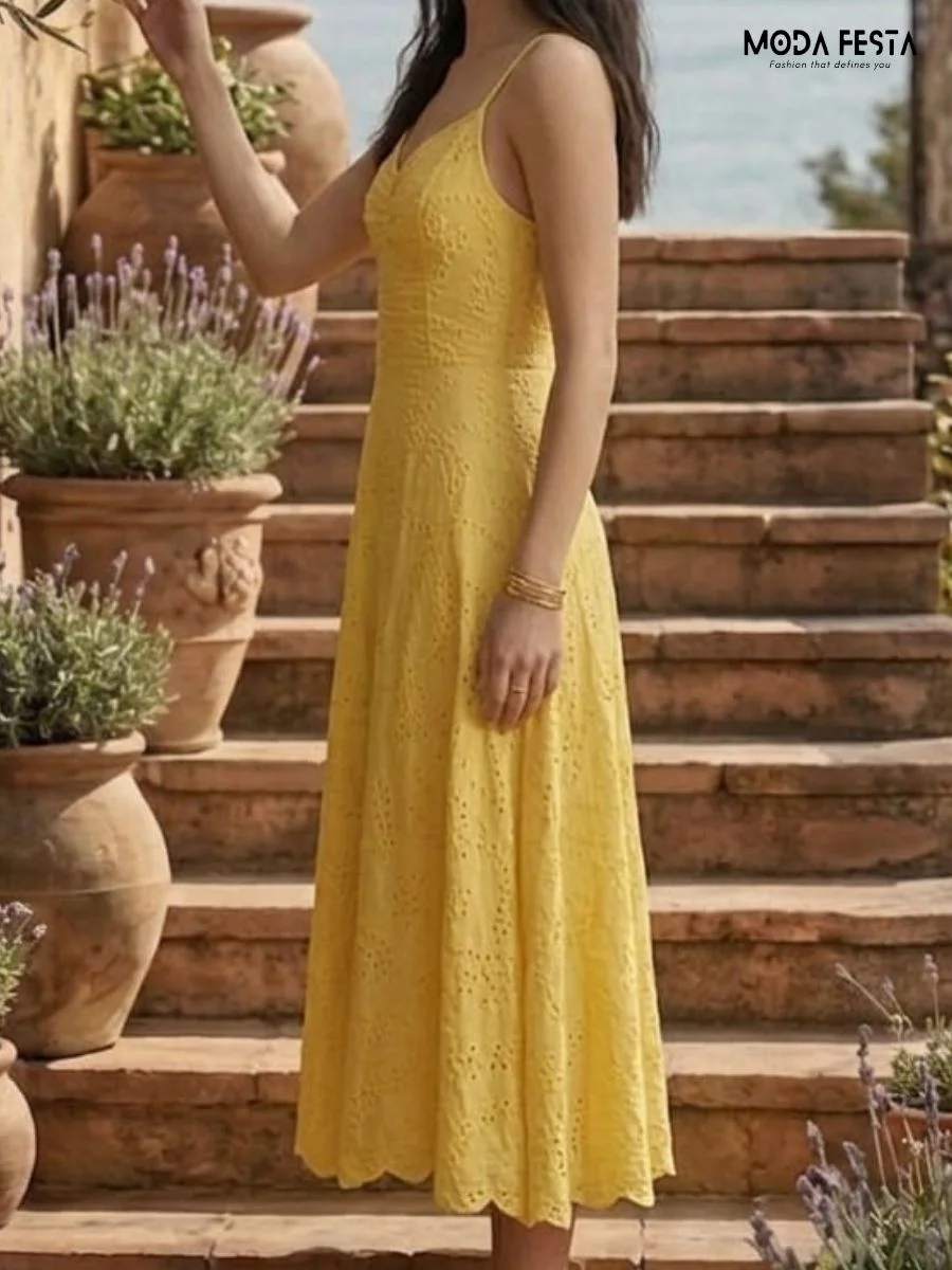 ModaFesta -chikan-spaghetti dress-yellow